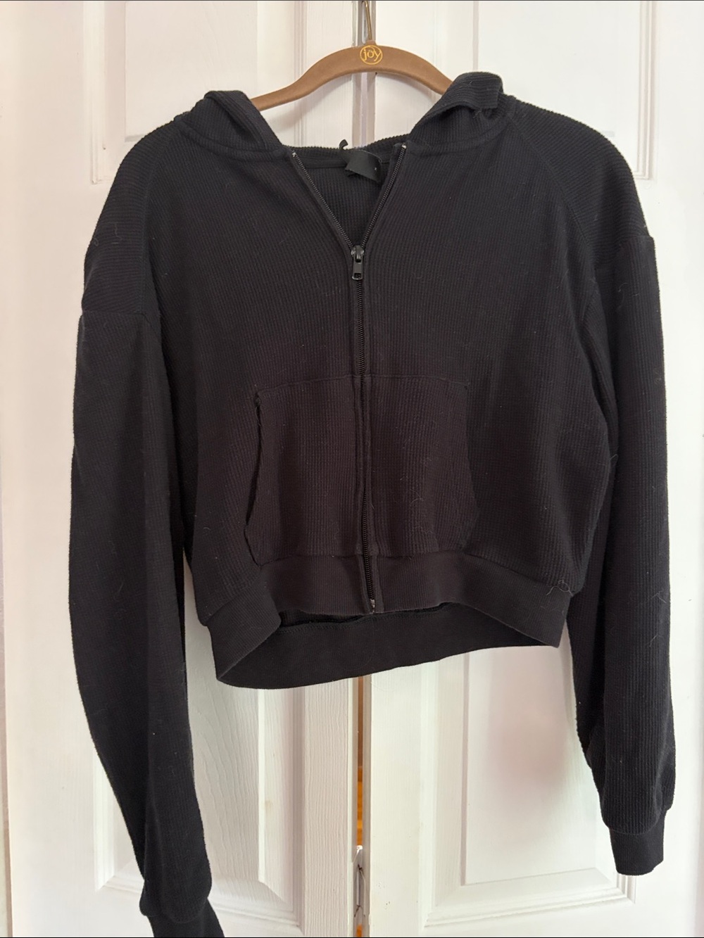 SKIMS Black Cropped Zip-Up Hoodie